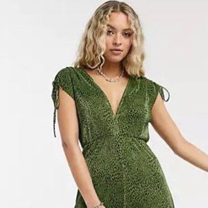Bershka Plisse Abstract Print Jumpsuit - ASOS